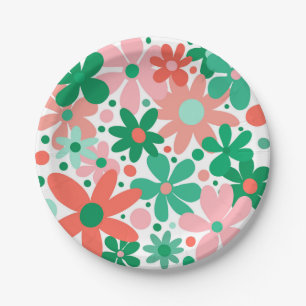 Prato De Papel Flores engraçadas em verde, pêssego e coral