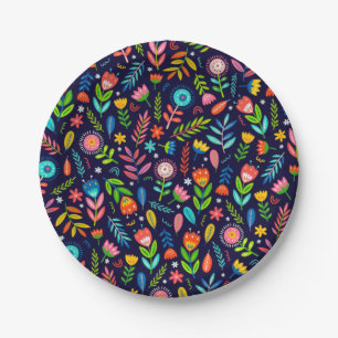 Prato De Papel Flores Exóticas Pintadas À Mão Deixam Padrão-23437