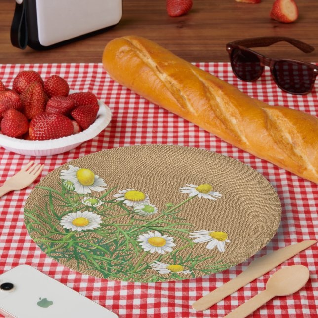 Prato De Papel Flores Faux Jute Burlap, Flores De Camomila Faux D (Piquenique)