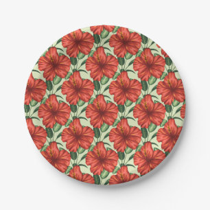 Prato De Papel Flores florais tropicais, sem costura, flores verm