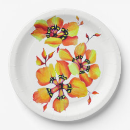 Prato De Papel Flores Laranja Elegantes - Personalize seu