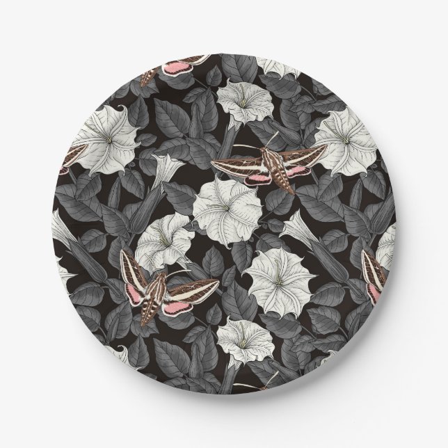 Prato De Papel Flores-lua e mariposas-esfinge 2 (Frente)