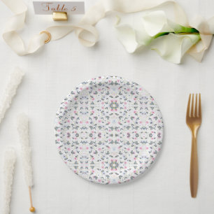 Prato De Papel Flores Modernas Elegantes e padrão de borboletas
