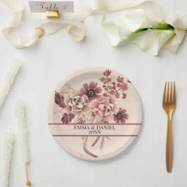 Prato De Papel Flores Outonais Rústicas Luz Bege Aquarela