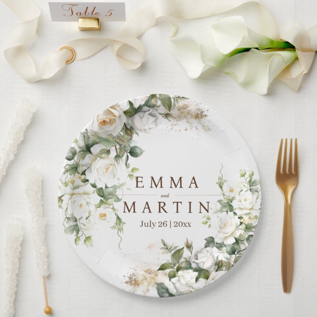 Prato De Papel Flores para casamentos de Rosas Brancas (Casamento)