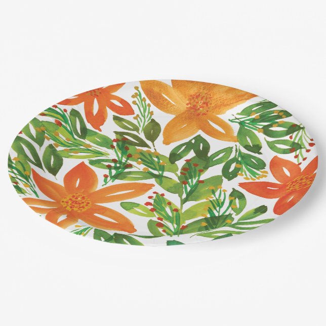 Prato De Papel Flores Pintadas de Férias e Mãos (Inclinado)