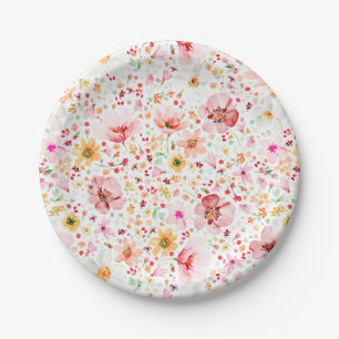 Prato De Papel Flores Românticas e Delicadas de Aquarela Festa no