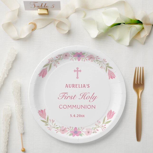 Prato De Papel Flores Rosa Primeira Ronda Comunitária (Casamento)