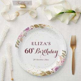Prato De Papel Flores roxas 60ª festa de aniversário