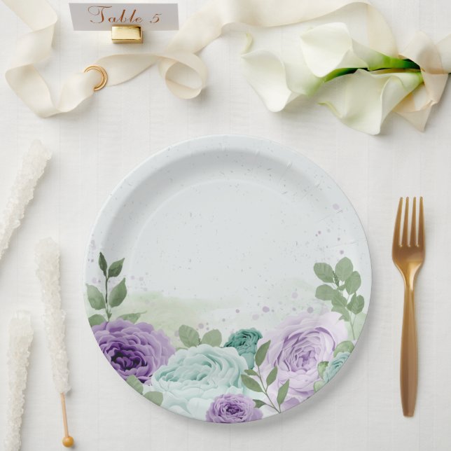Prato De Papel flores roxas azuladas verdejamento botânico (Casamento)