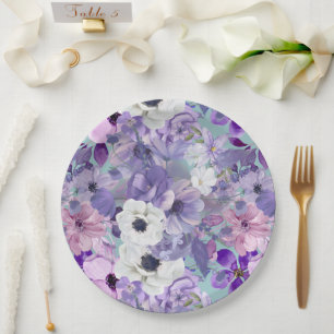 Prato De Papel Flores Roxas E Violetas E Céu