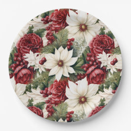 Prato De Papel Flores Russas de Natal Vintage deixam padrão
