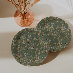Prato De Papel Flores Selvagens Boho Verde Salvia