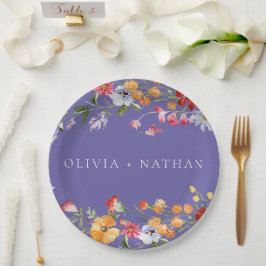 Prato De Papel Flores Silvestres Aquarela Casamento Roxo