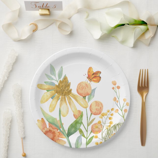 Prato De Papel Flores silvestres, cor d'água estética (Casamento)