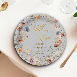 Prato De Papel Flores Silvestres Dourado 'Se Apaixonar' Casamento