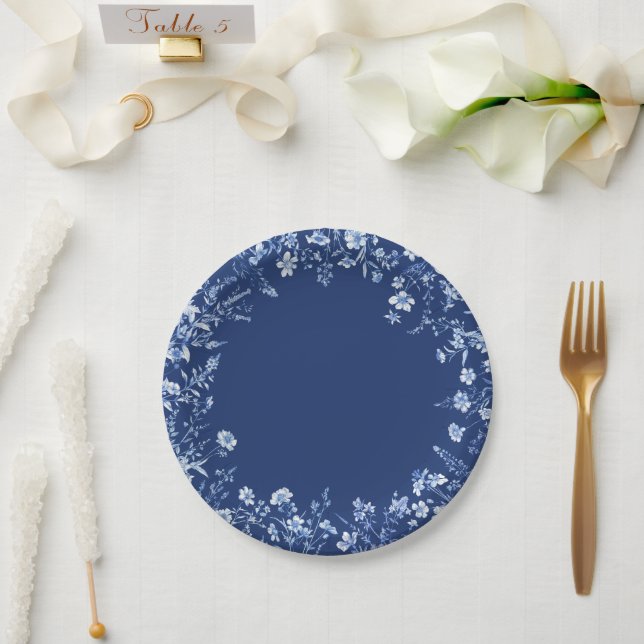 Prato De Papel Flores silvestres em azul francês (Casamento)
