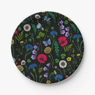 Prato De Papel Flores silvestres em preto