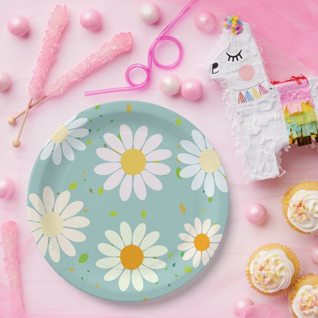 Prato De Papel Flores Simples de Margarida Florn Trendy Girly (Festa)