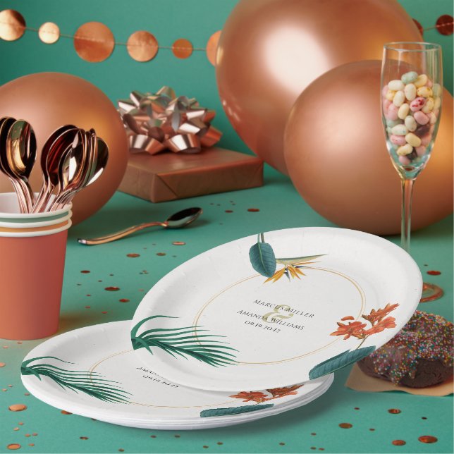 Prato De Papel Flores Tropicais de Casamento de ricos (Múltiplo)