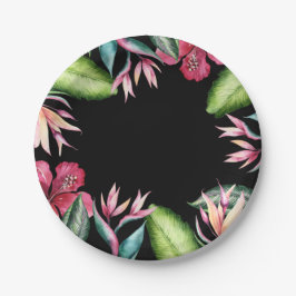 Prato De Papel Flores Tropicais Folhas Florais de Verão Ilha