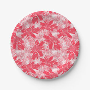 Prato De Papel Flores vermelhas em branco.