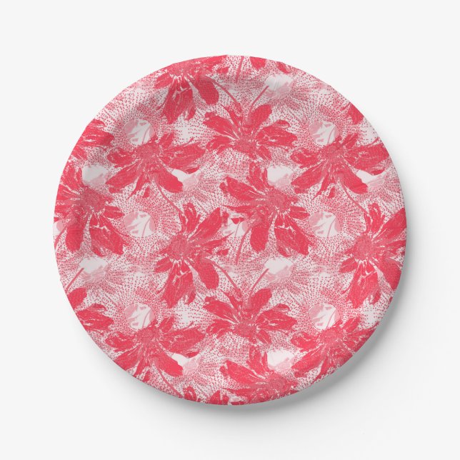 Prato De Papel Flores vermelhas em branco. (Frente)