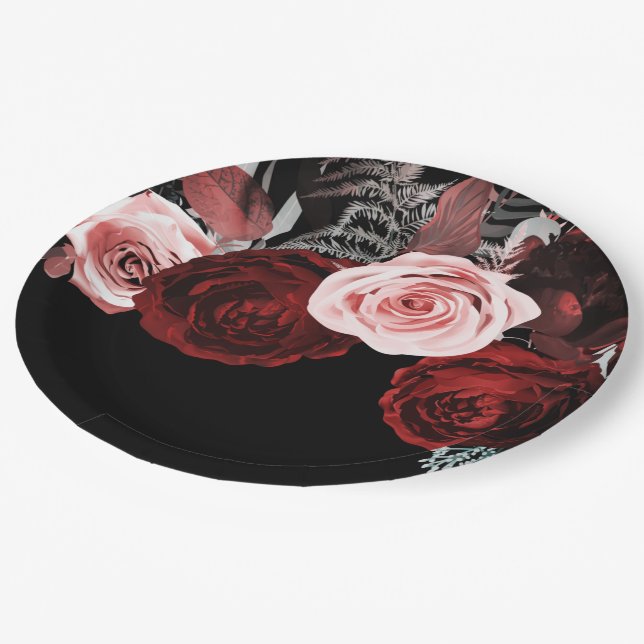 Prato De Papel Flores Vermelhas Escuras e Rosadas com Vegetação F (Inclinado)