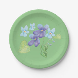 Prato De Papel Flores Violetas Selvagens Ilustração Verde Claro