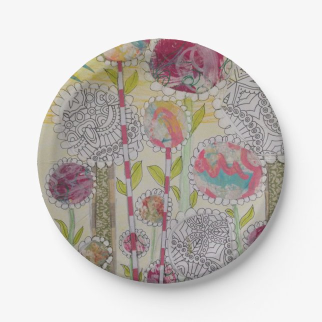 Prato De Papel Flores Whimsical (Frente)
