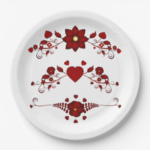 Prato De Papel Florescimento Floral Vermelho Escuro Elegante