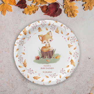 Prato De Papel Floresta Autumn Baby Fox Chá de fraldas