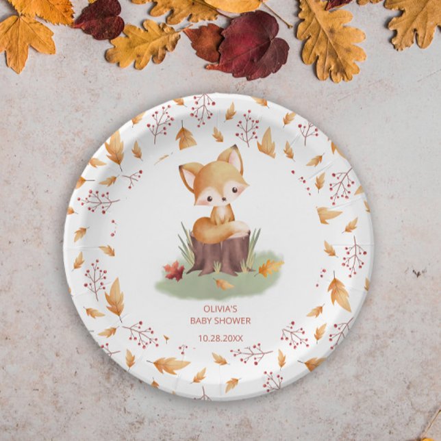 Prato De Papel Floresta Autumn Baby Fox Chá de fraldas (Criador carregado)