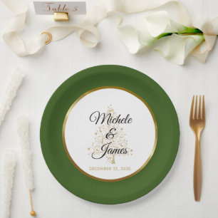 Prato De Papel Floresta Elegante Verde Dourado Casamento Férias d