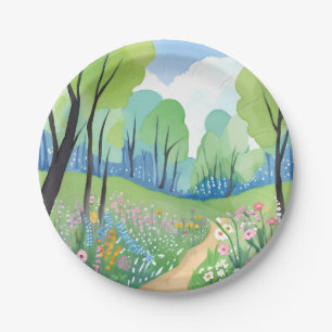 Prato De Papel Floresta Floral   Aquarela da Natureza Flores Silv