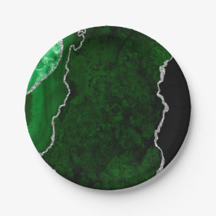 Prato De Papel Floresta Glamourosa Verde Mármore Chic Brilho Prat