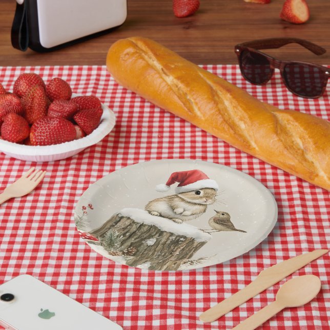 Prato De Papel Floresta Nevada Inverno Mata de Natal Coelho Passa (Piquenique)