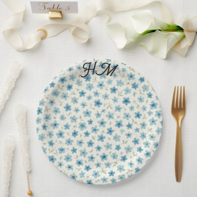 Prato De Papel Florzinha Azul Simples -Personalizado (Casamento)