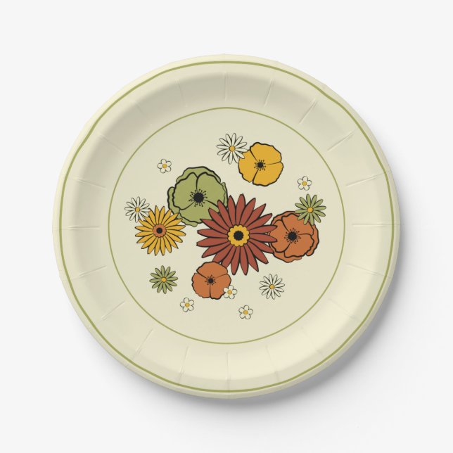 Prato De Papel Flower Cluster Retro Kitschy Paper Plate 7" (Frente)