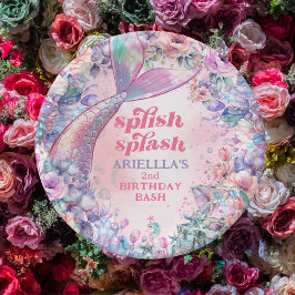 Prato De Papel Flower Glitter Mermaid Tail 2nd Birthday