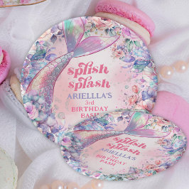 Prato De Papel Flower Glitter Mermaid Tail 3rd Birthday