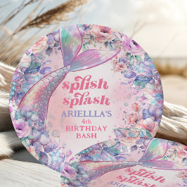 Prato De Papel Flower Glitter Mermaid Tail 4th Birthday