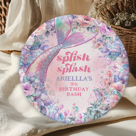 Prato De Papel Flower Glitter Mermaid Tail 9th Birthday