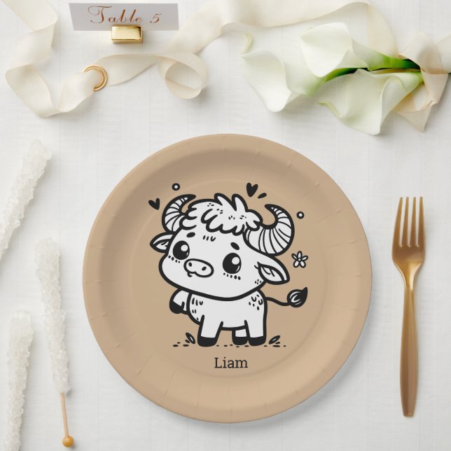 Prato De Papel Fluffy Buffalo Baby - Kawaii Fazenda Animal (Casamento)