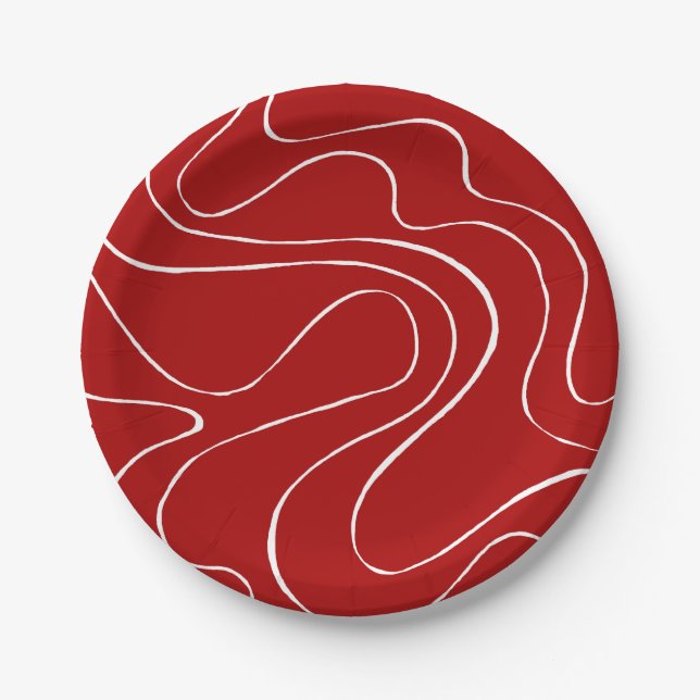 Prato De Papel Fluxo e Refluxo 2 em Vermelho e Branco (Frente)