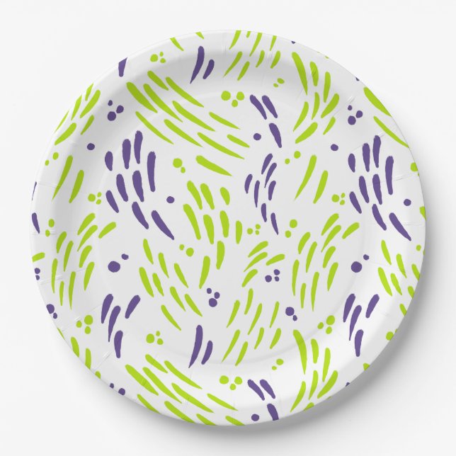 Prato De Papel Fluxo em Verde limão e roxo (Frente)