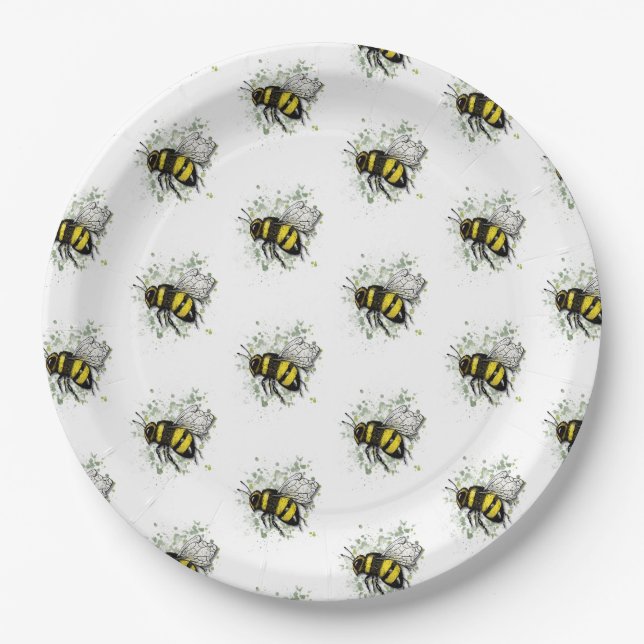 Prato De Papel Flying Bumble BEE, Freehand Digital Drawing Insect (Frente)
