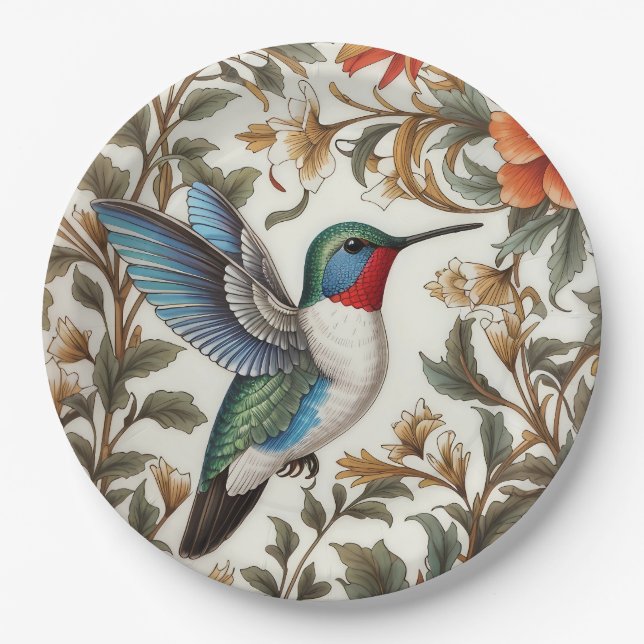 Prato De Papel Flying Hummingbird William Morris Inspired (Frente)