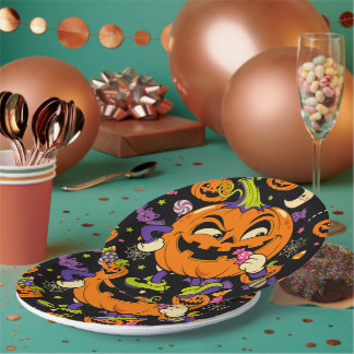 Prato De Papel Fofa Espeluznante Retro Kawaii Halloween 