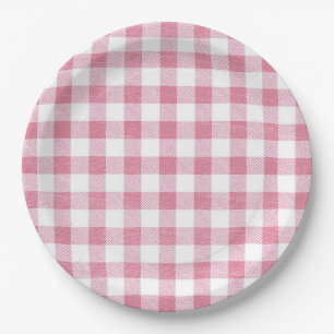 Prato De Papel Fofa Simples Feminina Préppy Xadrez Rosa Gingham